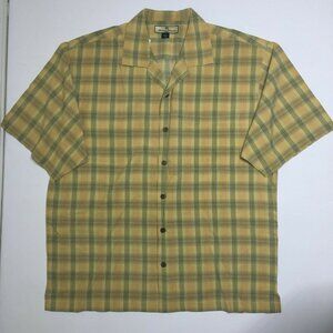 Tommy Bahama Mens Button Up Short Sleeve Collared Shirt Yellow Plaid Size Large
